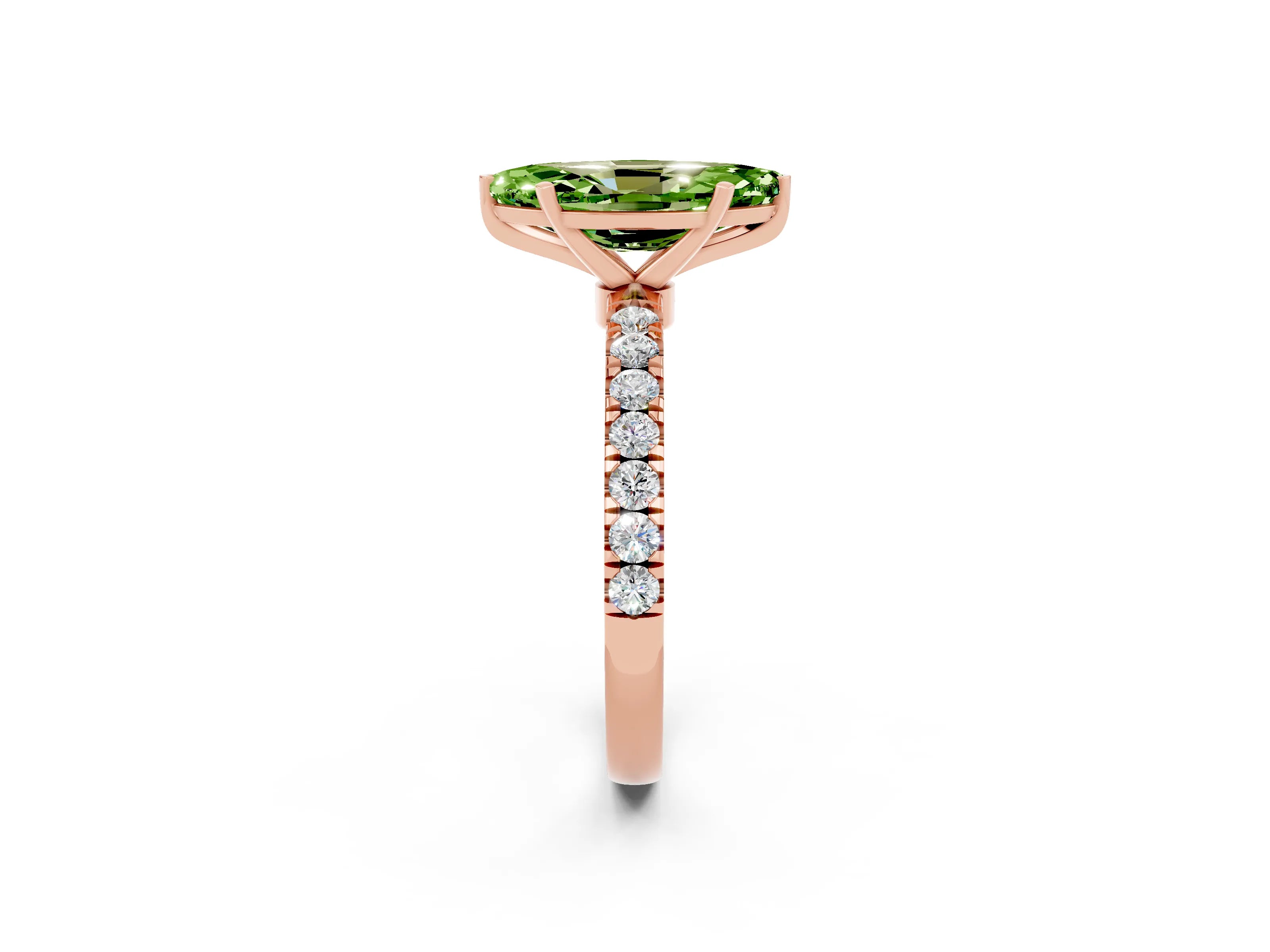 Rose gold Marquise Cut Peridot Solitaire Ring with Pavé Accents and Four-Prong Setting_2