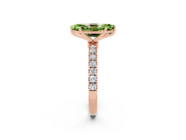 Rose gold Marquise Cut Peridot Solitaire Ring with Pavé Accents and Four-Prong Setting