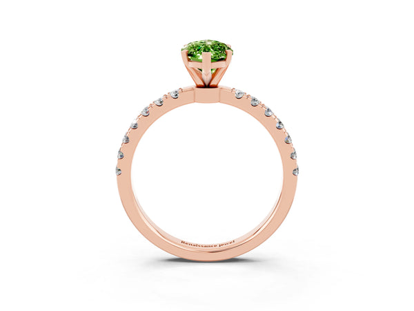 Rose gold Marquise Cut Peridot Solitaire Ring with Pavé Accents and Four-Prong Setting