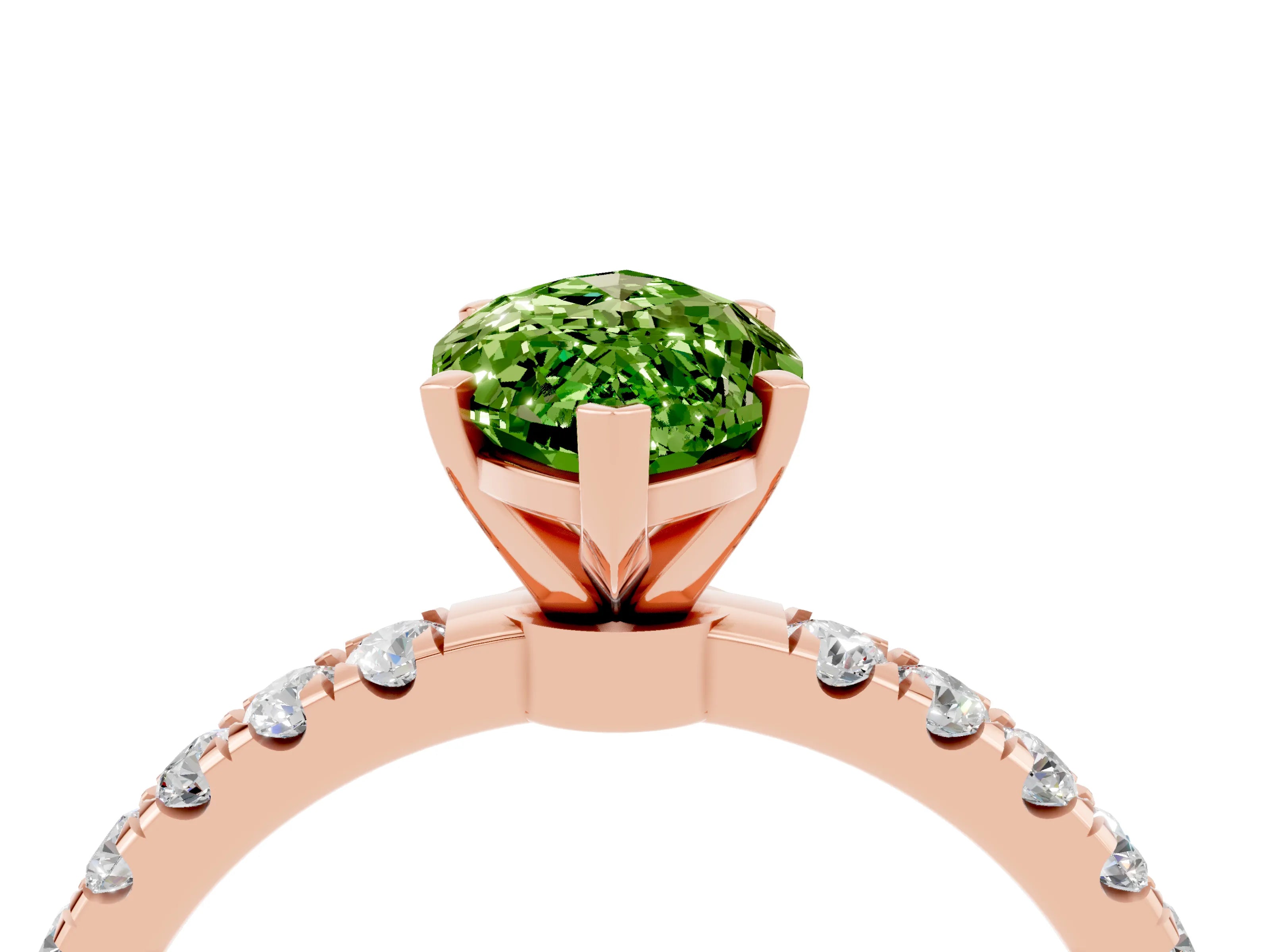 Rose gold Marquise Cut Peridot Solitaire Ring with Pavé Accents and Four-Prong Setting_4