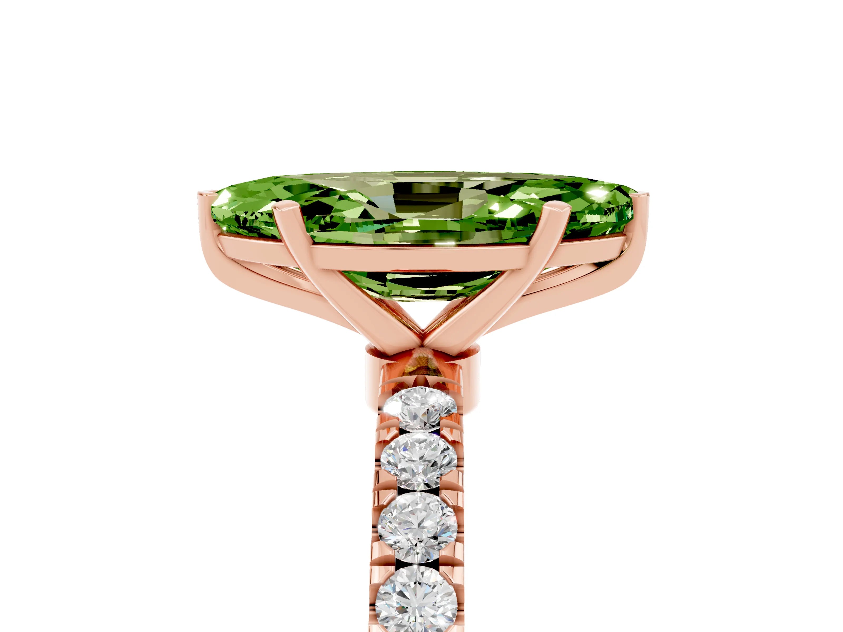 Rose gold Marquise Cut Peridot Solitaire Ring with Pavé Accents and Four-Prong Setting_5
