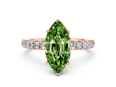 Rose gold Marquise Cut Peridot Solitaire Ring with Pavé Accents and Four-Prong Setting