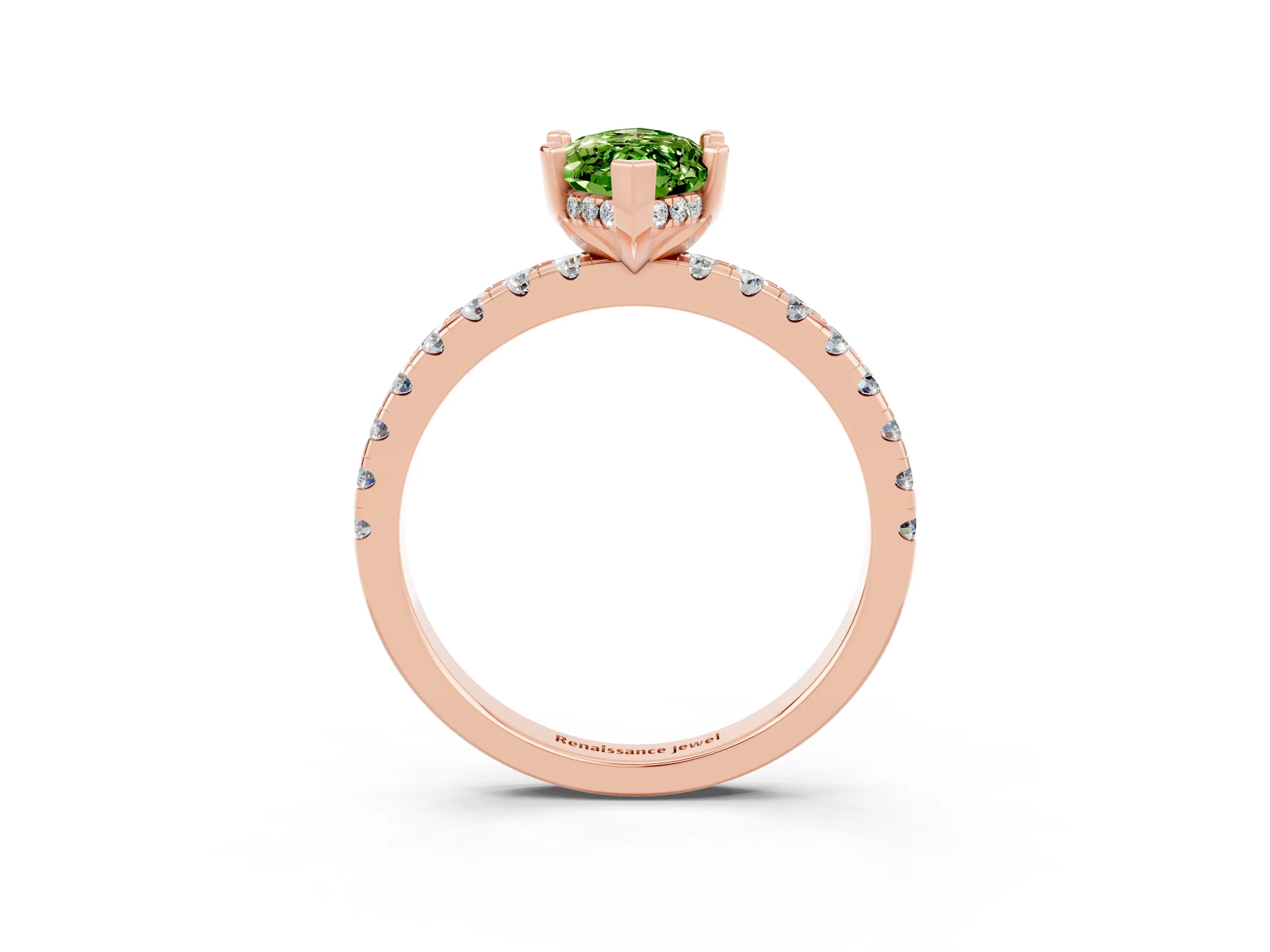 Rose gold Marquise Cut Peridot Solitaire Ring with Pavé Band and Four-Prong Setting_15