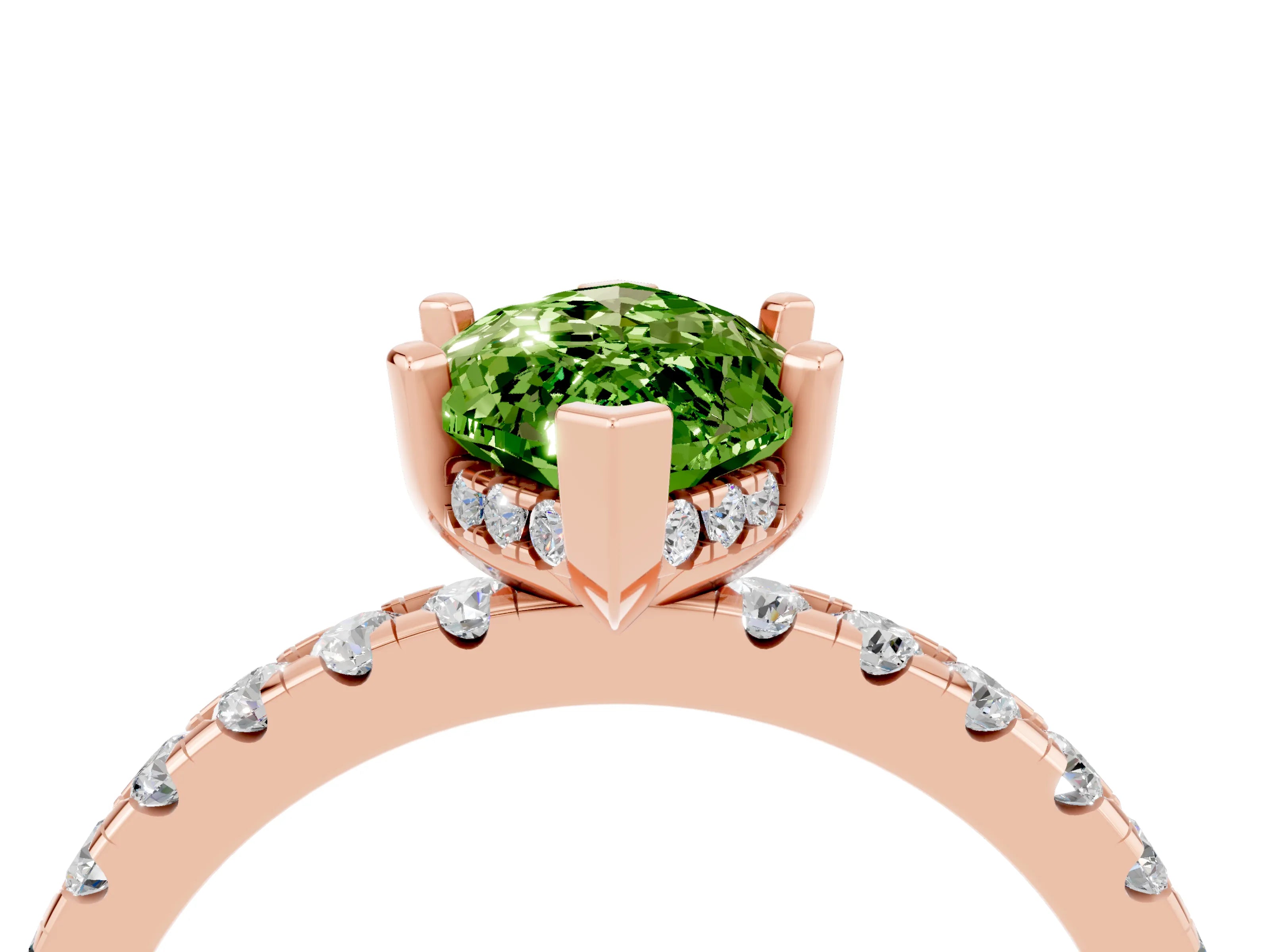 Rose gold Marquise Cut Peridot Solitaire Ring with Pavé Band and Four-Prong Setting_16