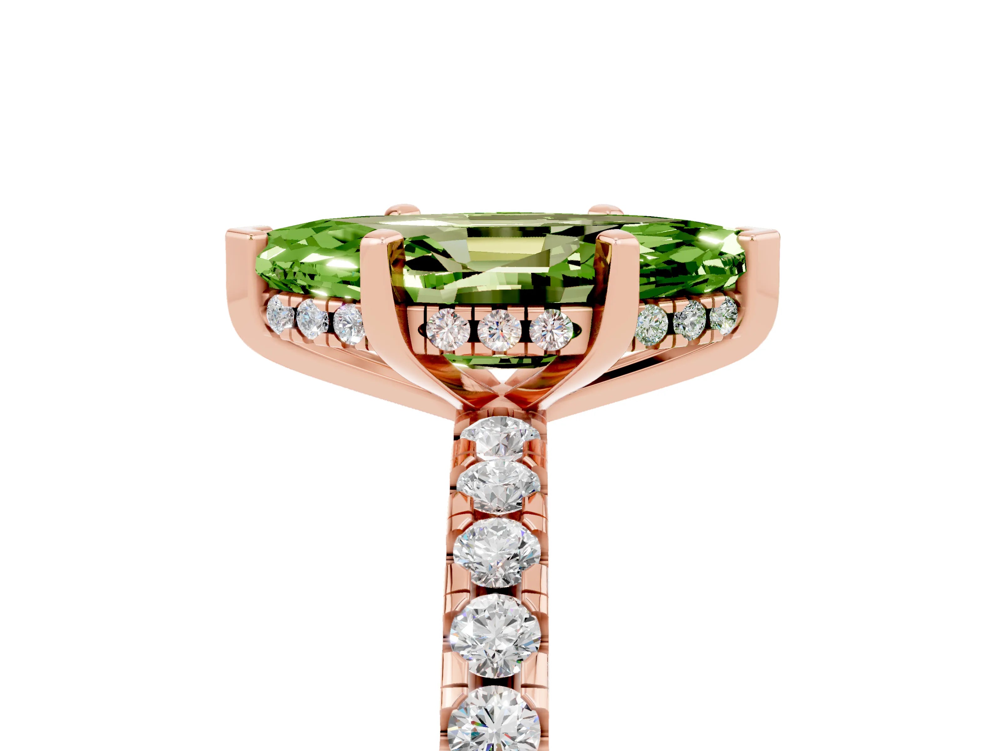 Rose gold Marquise Cut Peridot Solitaire Ring with Pavé Band and Four-Prong Setting_17