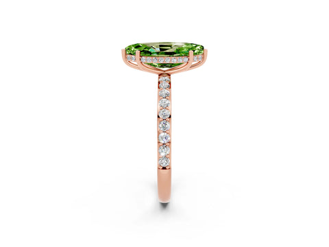 Rose gold Marquise Cut Peridot Solitaire Ring with Pavé Band and Hidden Halo_14