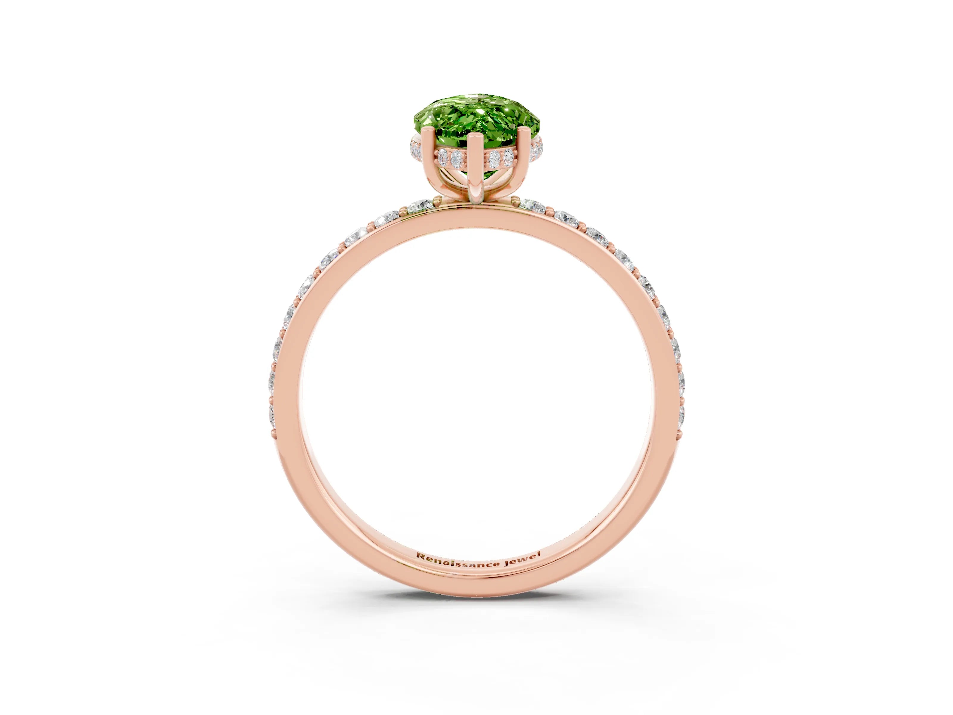 Rose gold Marquise Cut Peridot Solitaire Ring with Pavé Band and Hidden Halo_15