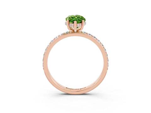 Rose gold Marquise Cut Peridot Solitaire Ring with Pavé Band and Hidden Halo_15