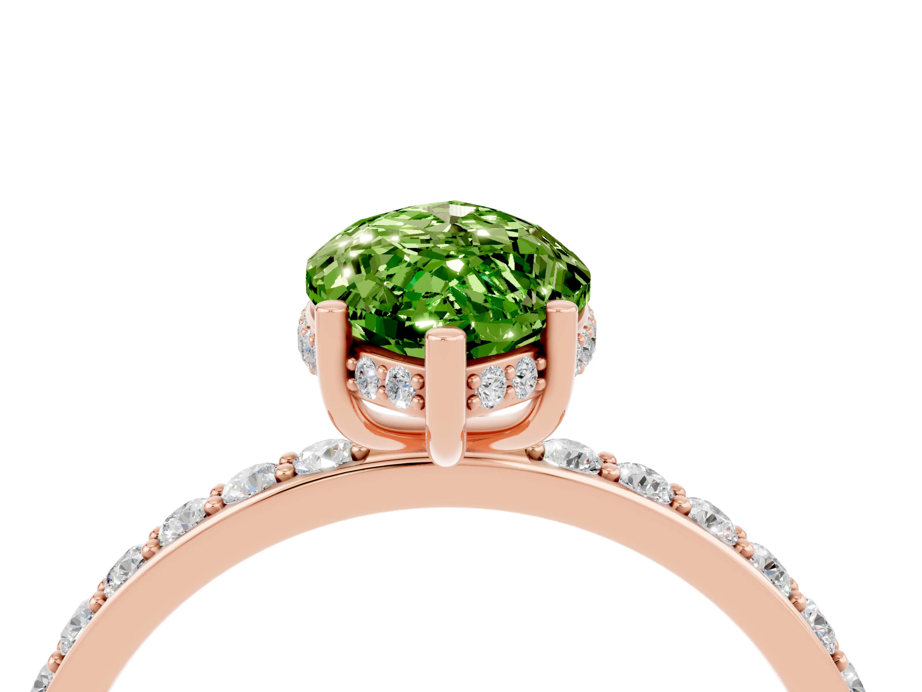 Rose gold Marquise Cut Peridot Solitaire Ring with Pavé Band and Hidden Halo_16