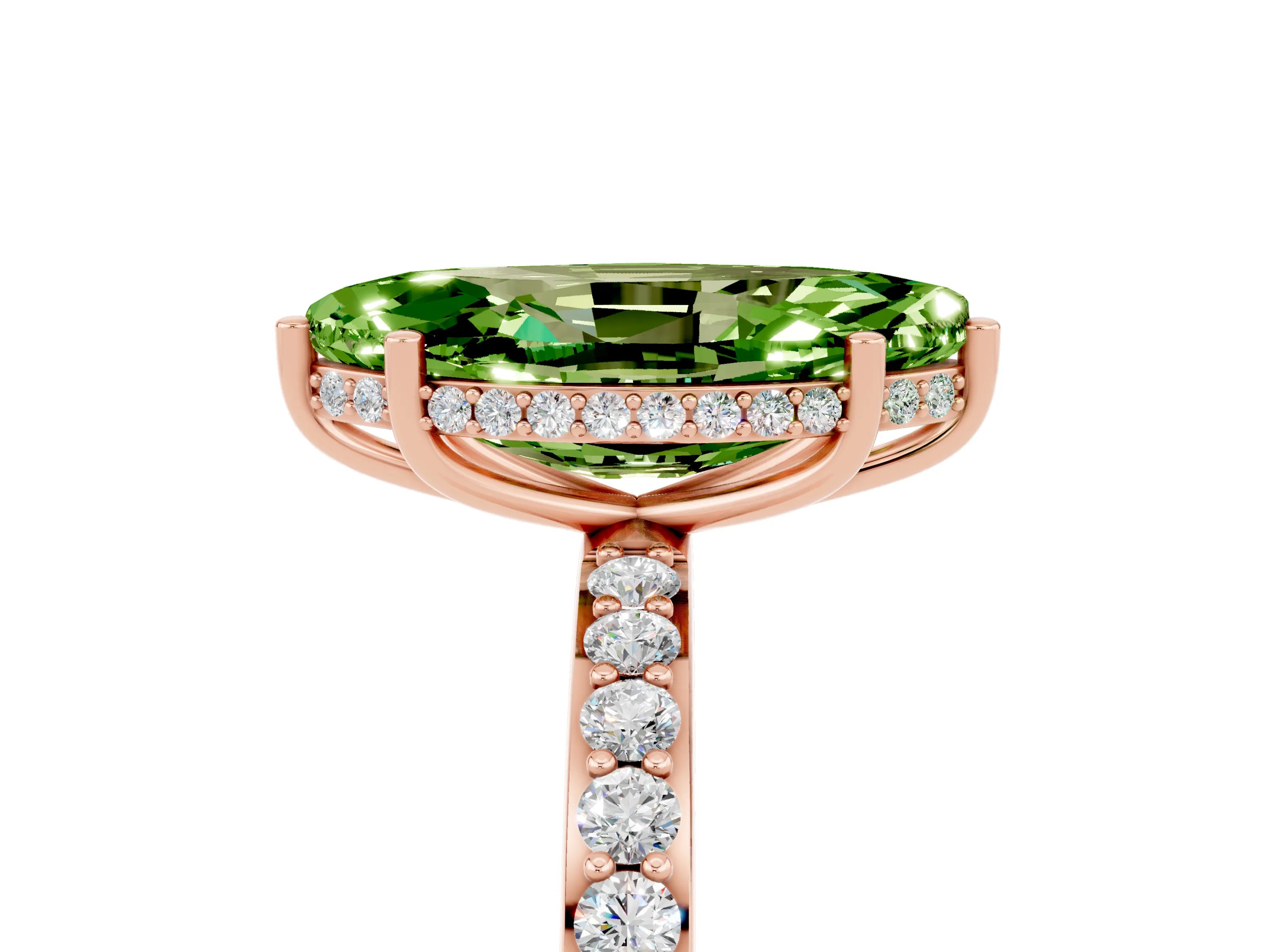 Rose gold Marquise Cut Peridot Solitaire Ring with Pavé Band and Hidden Halo_17