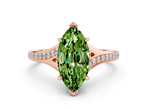 Rose gold Marquise Cut Peridot Solitaire Ring with Pavé Band and Prong Setting_12