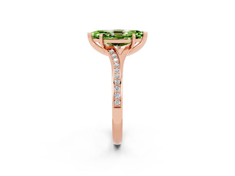 Rose gold Marquise Cut Peridot Solitaire Ring with Pavé Band and Prong Setting_14