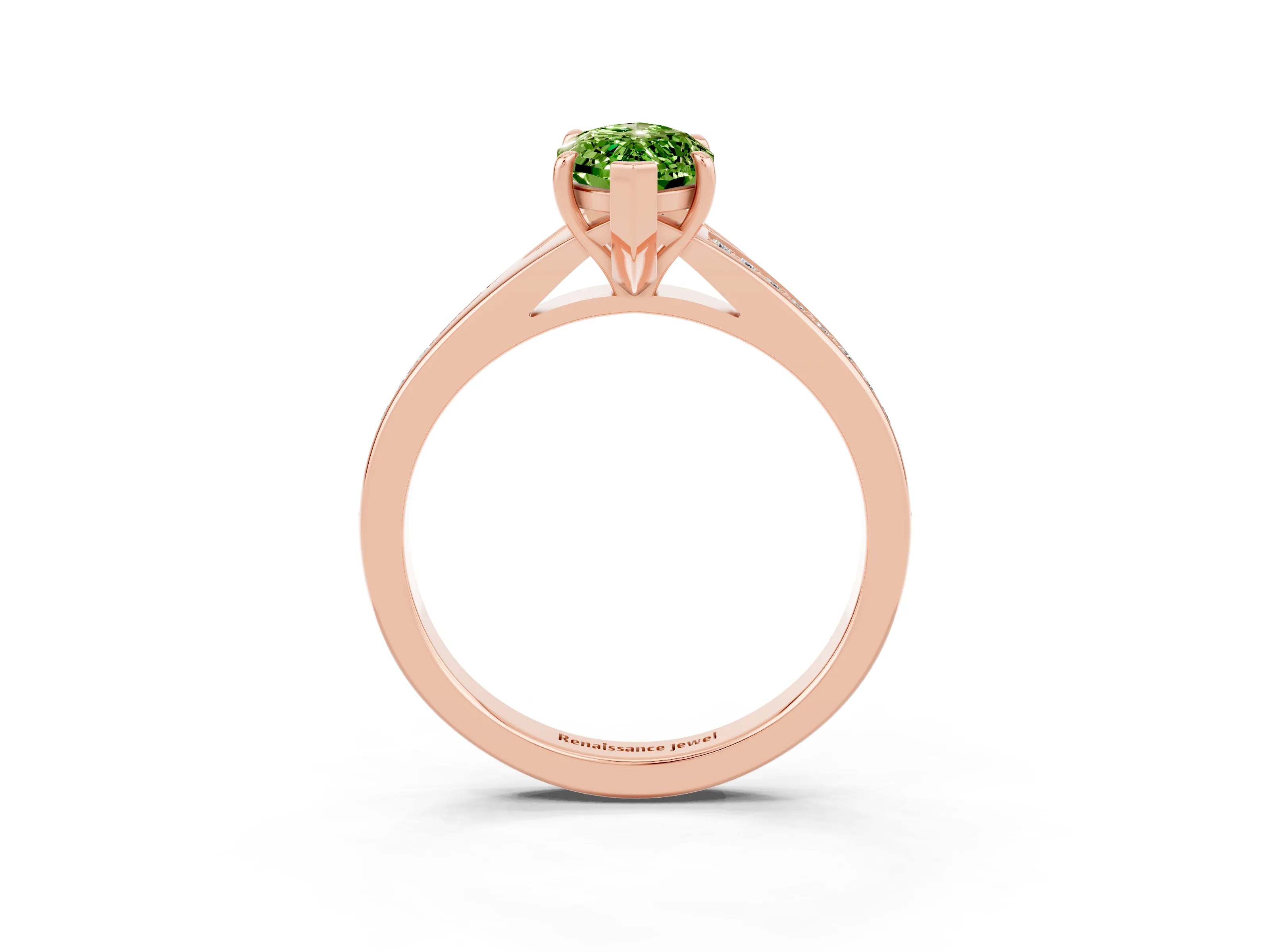 Rose gold Marquise Cut Peridot Solitaire Ring with Pavé Band and Prong Setting_15