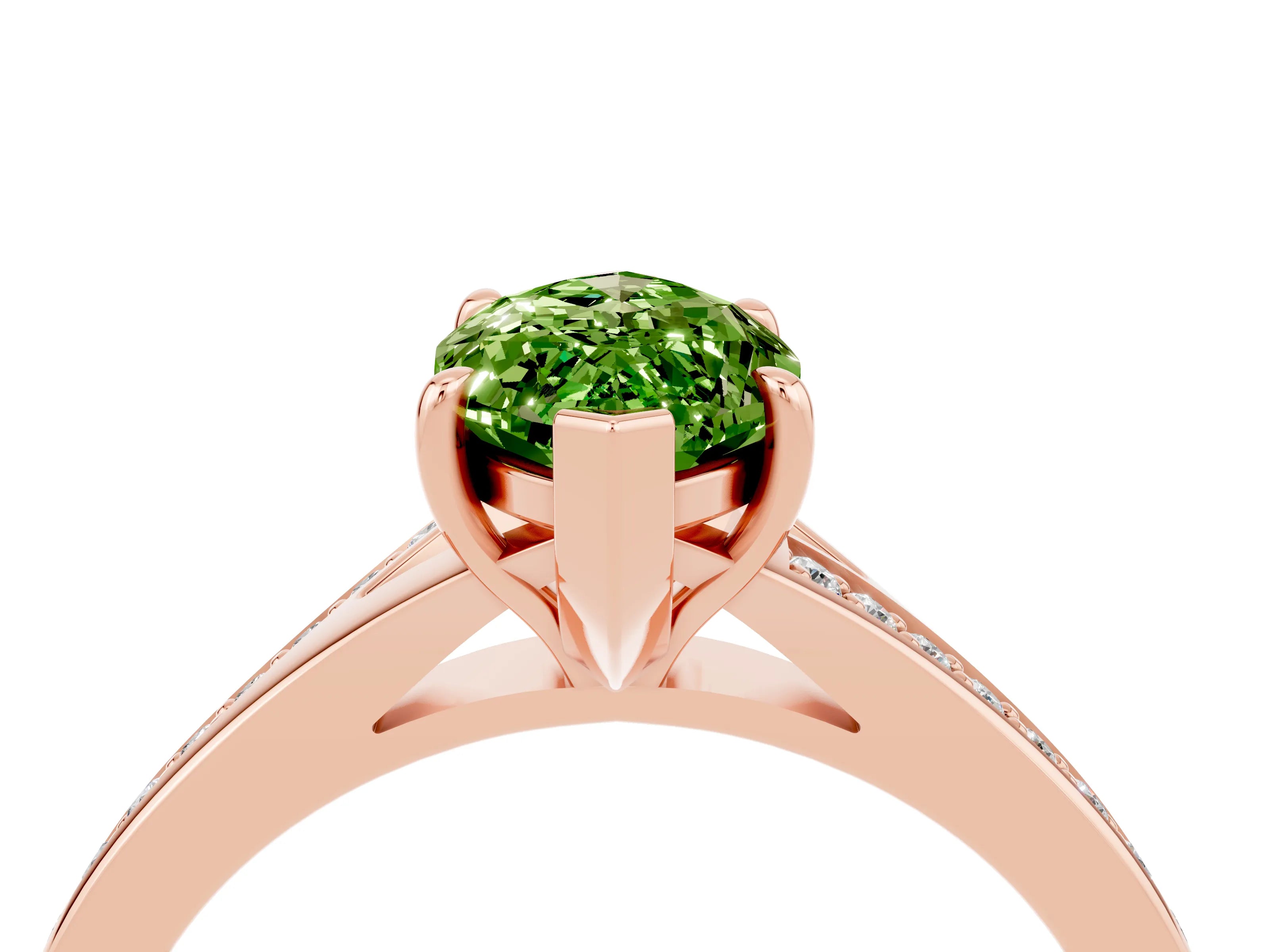 Rose gold Marquise Cut Peridot Solitaire Ring with Pavé Band and Prong Setting_16