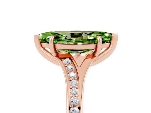 Rose gold Marquise Cut Peridot Solitaire Ring with Pavé Band and Prong Setting_17