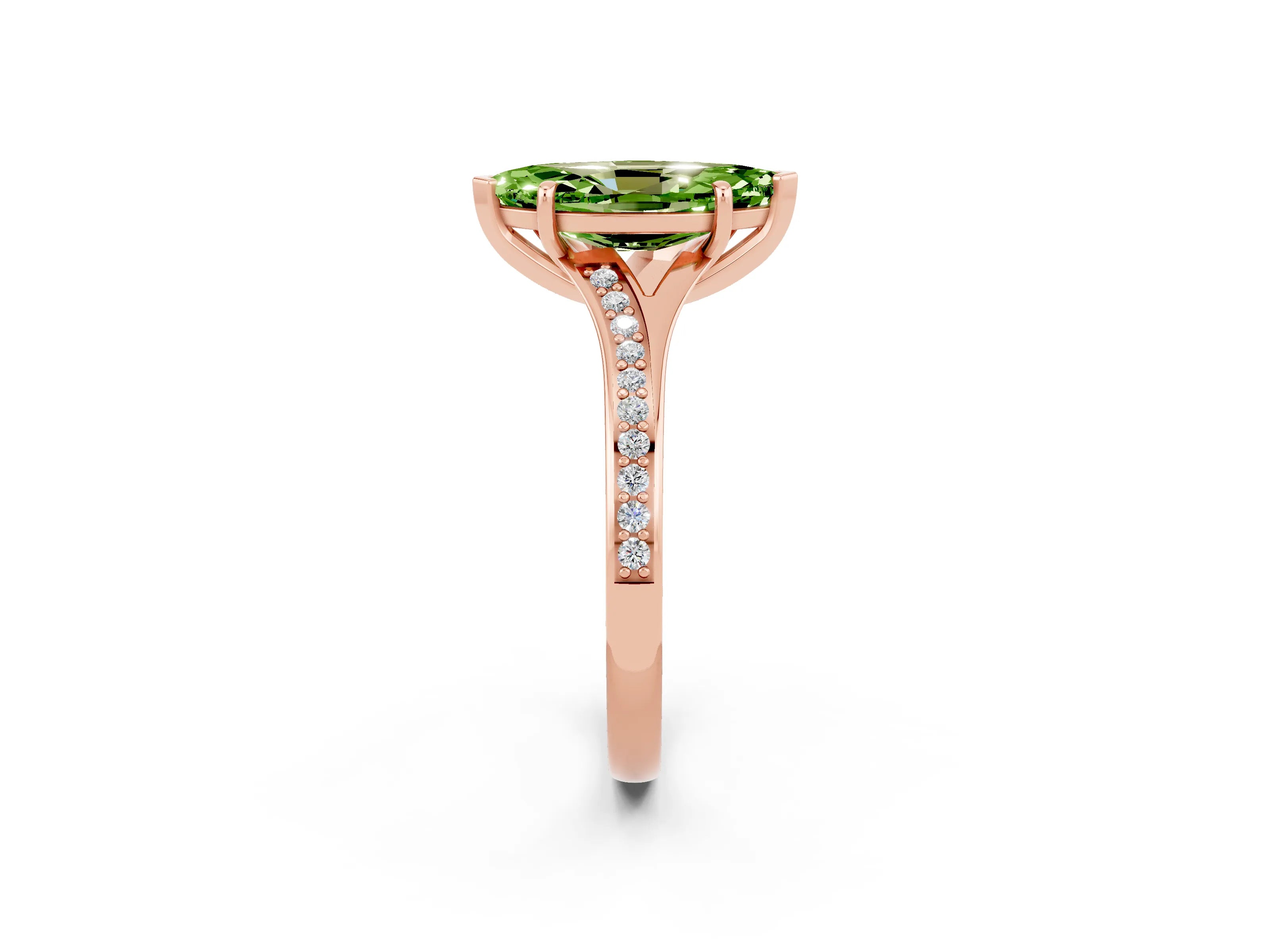 Rose gold Marquise Cut Peridot Solitaire Ring with Pavé Band and Prong Setting_2