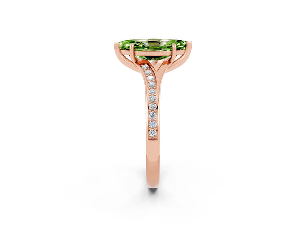 Rose gold Marquise Cut Peridot Solitaire Ring with Pavé Band and Prong Setting