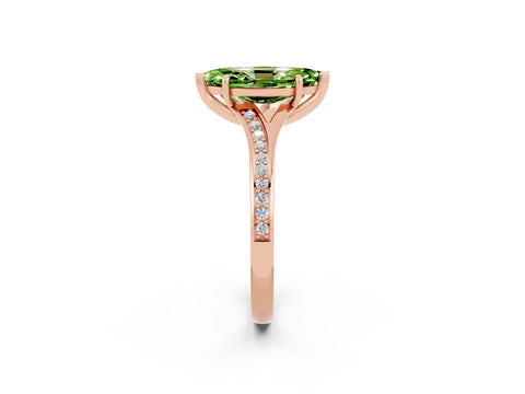Rose gold Marquise Cut Peridot Solitaire Ring with Pavé Band and Prong Setting_2
