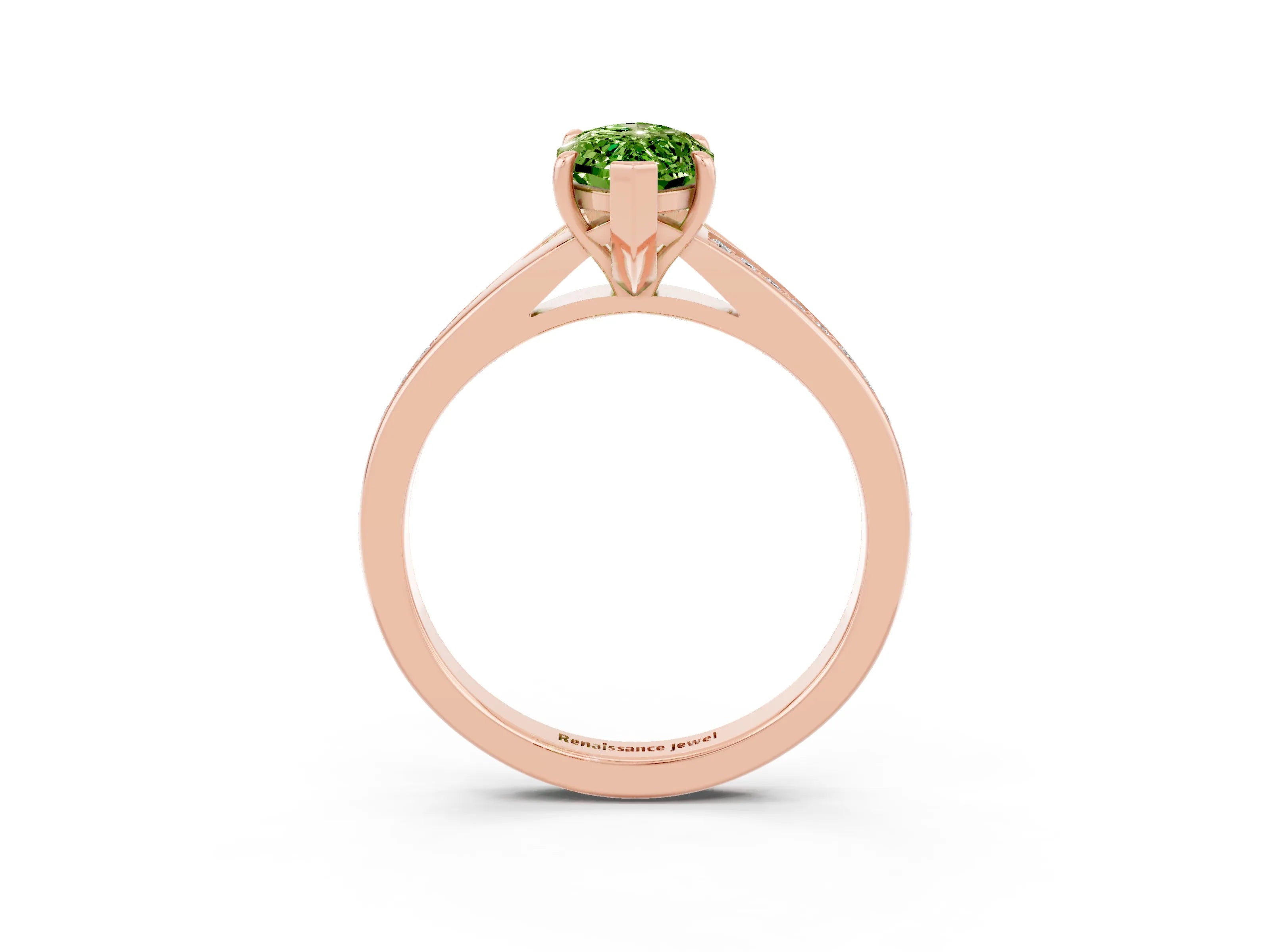 Rose gold Marquise Cut Peridot Solitaire Ring with Pavé Band and Prong Setting_3