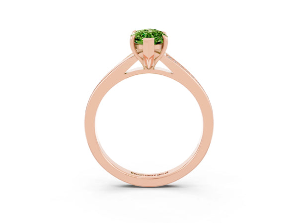 Rose gold Marquise Cut Peridot Solitaire Ring with Pavé Band and Prong Setting