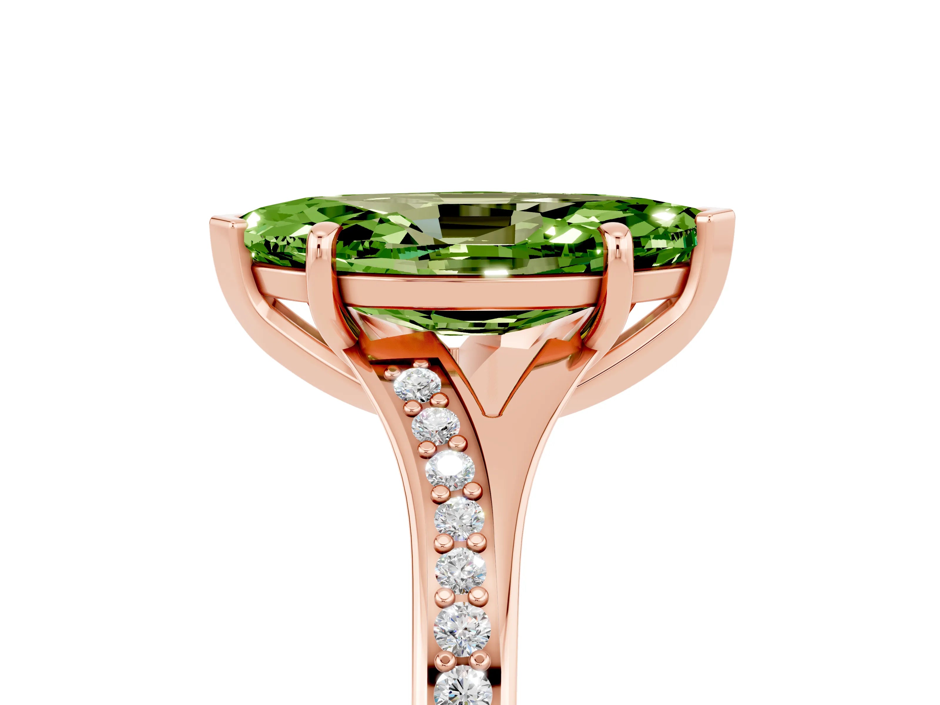 Rose gold Marquise Cut Peridot Solitaire Ring with Pavé Band and Prong Setting_5