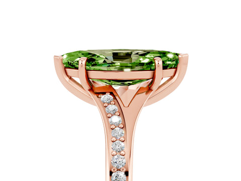 Rose gold Marquise Cut Peridot Solitaire Ring with Pavé Band and Prong Setting_5