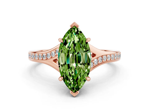 Rose gold Marquise Cut Peridot Solitaire Ring with Pavé Band and Prong Setting