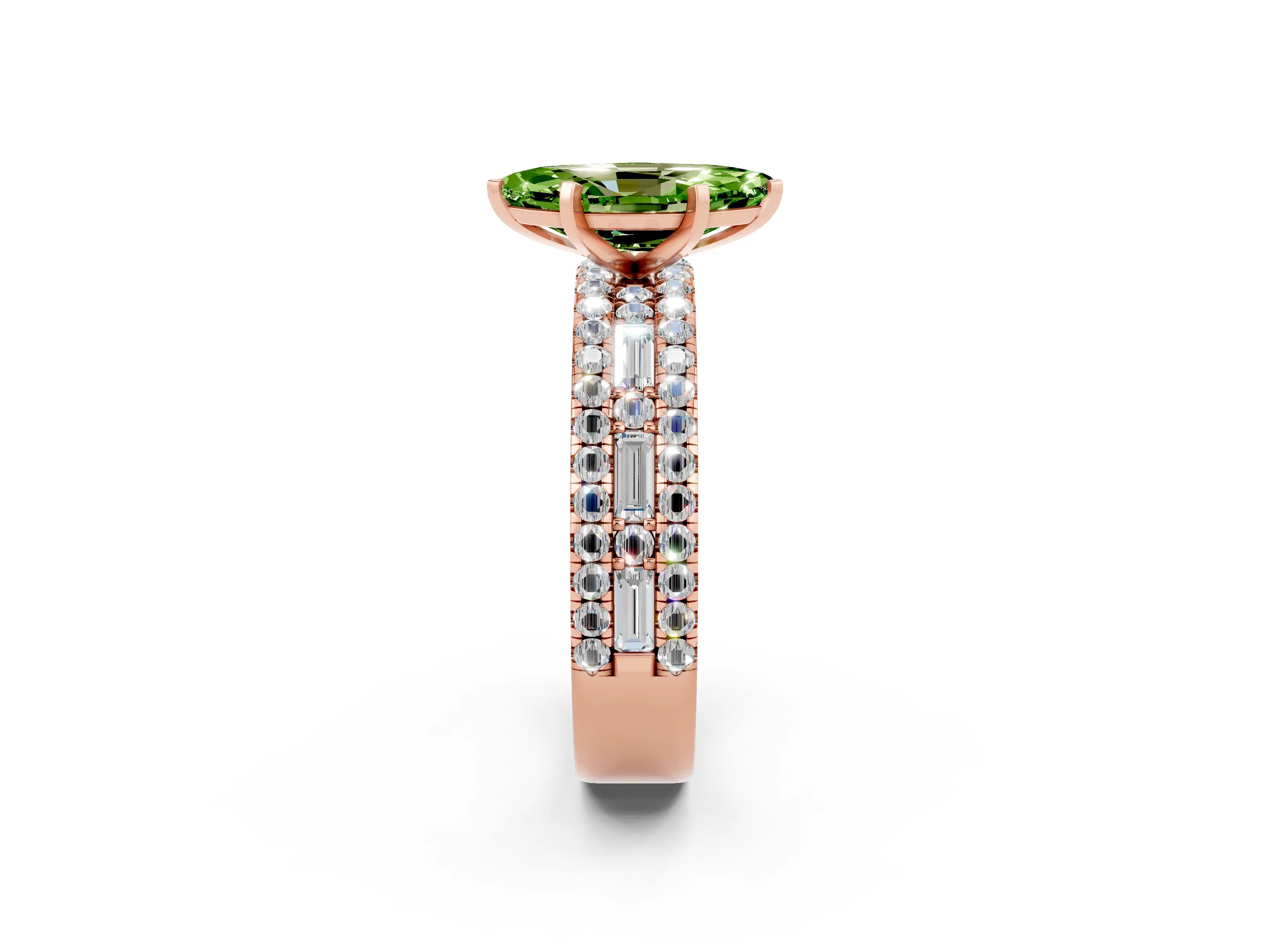 Rose gold Marquise Cut Peridot Solitaire Ring with Pavé and Channel Set Band_2