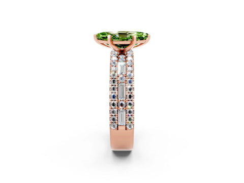 Rose gold Marquise Cut Peridot Solitaire Ring with Pavé and Channel Set Band_2