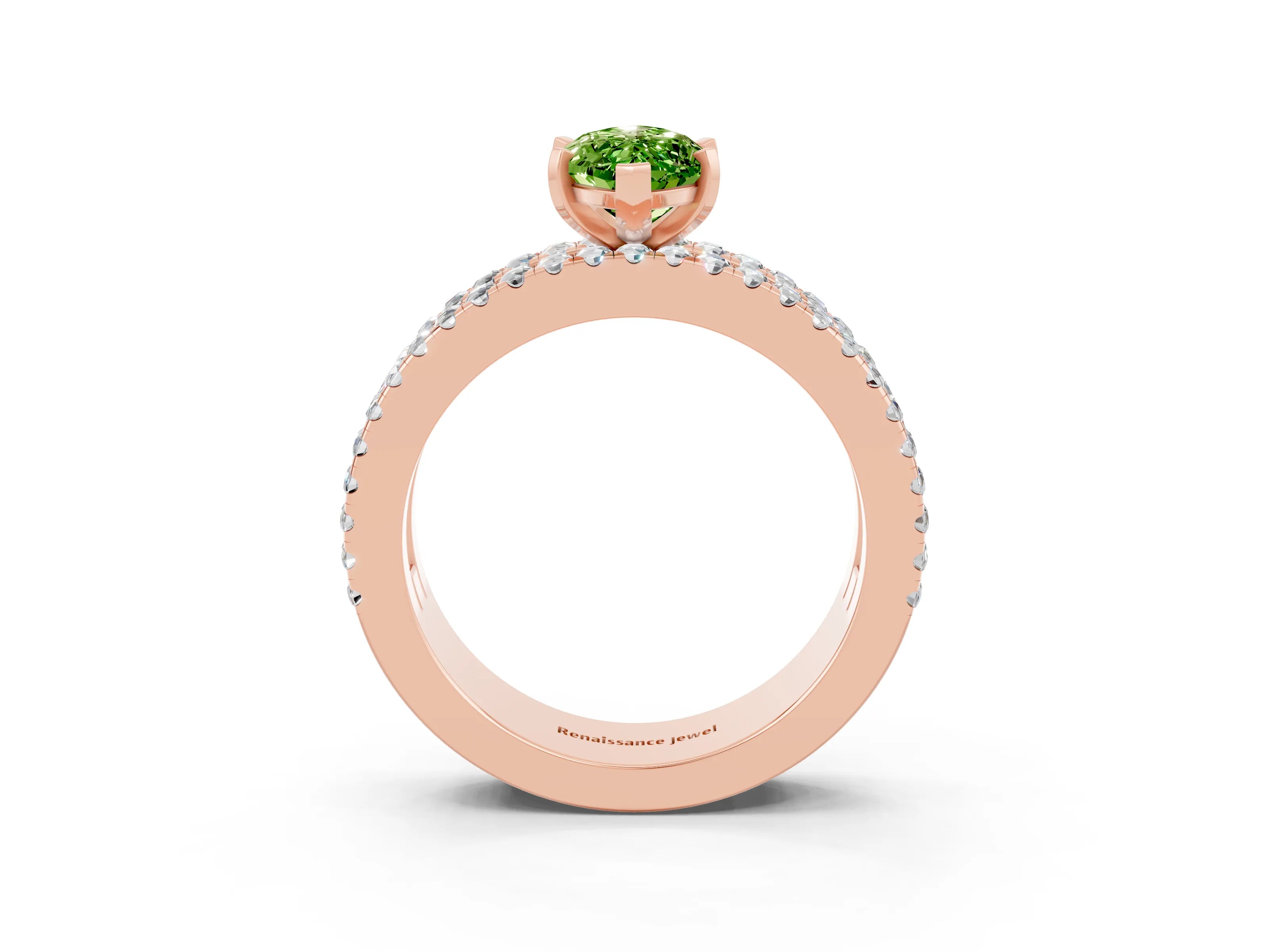 Rose gold Marquise Cut Peridot Solitaire Ring with Pavé and Channel Set Band_3