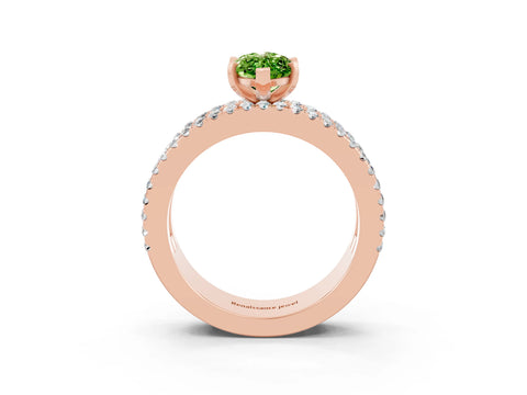 Rose gold Marquise Cut Peridot Solitaire Ring with Pavé and Channel Set Band_3