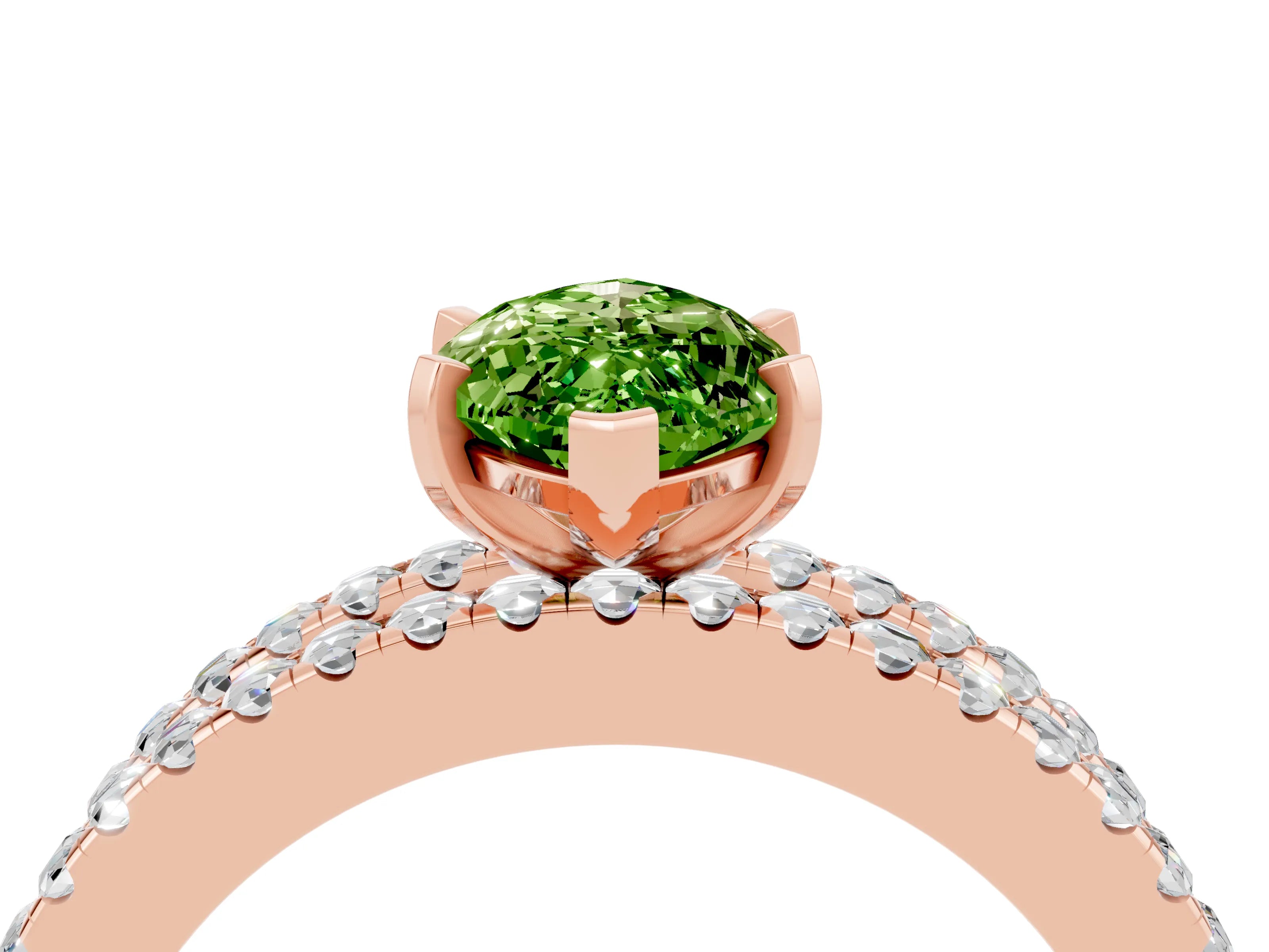 Rose gold Marquise Cut Peridot Solitaire Ring with Pavé and Channel Set Band_4