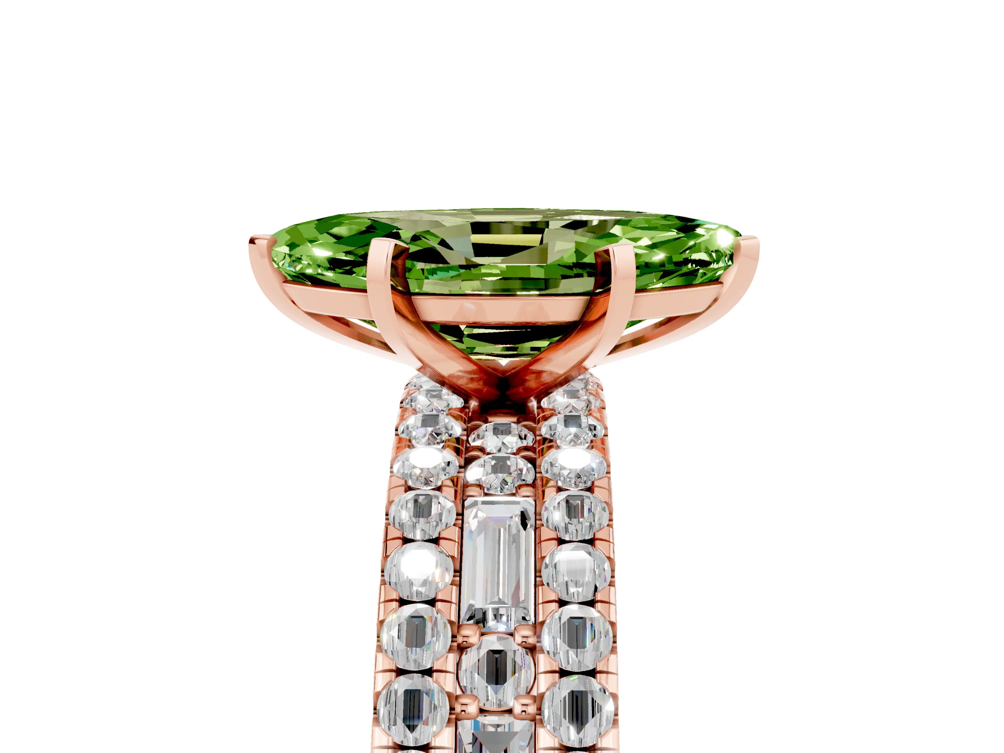 Rose gold Marquise Cut Peridot Solitaire Ring with Pavé and Channel Set Band_5