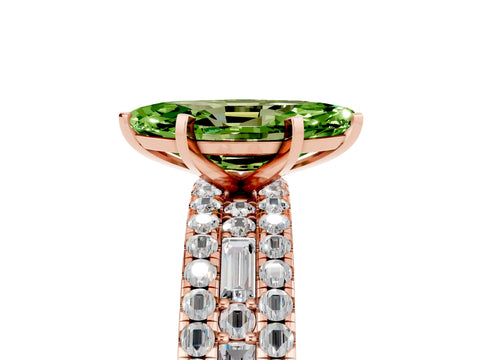 Rose gold Marquise Cut Peridot Solitaire Ring with Pavé and Channel Set Band_5