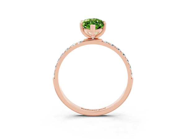 Rose gold Marquise Cut Peridot Solitaire Ring with Round  Pavé Band and Prong Setting