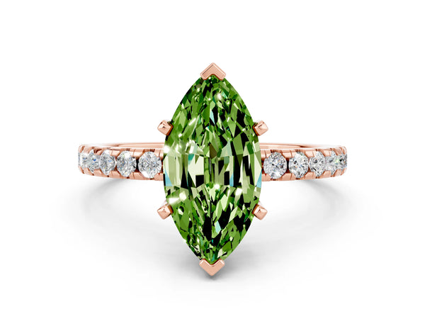 Rose gold Marquise Cut Peridot Solitaire Ring with Round  Pavé Band and Four-Prong Setting
