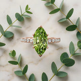 Rose gold Marquise Cut Peridot Solitaire Ring with Round  Pavé Band and Four-Prong Setting_33