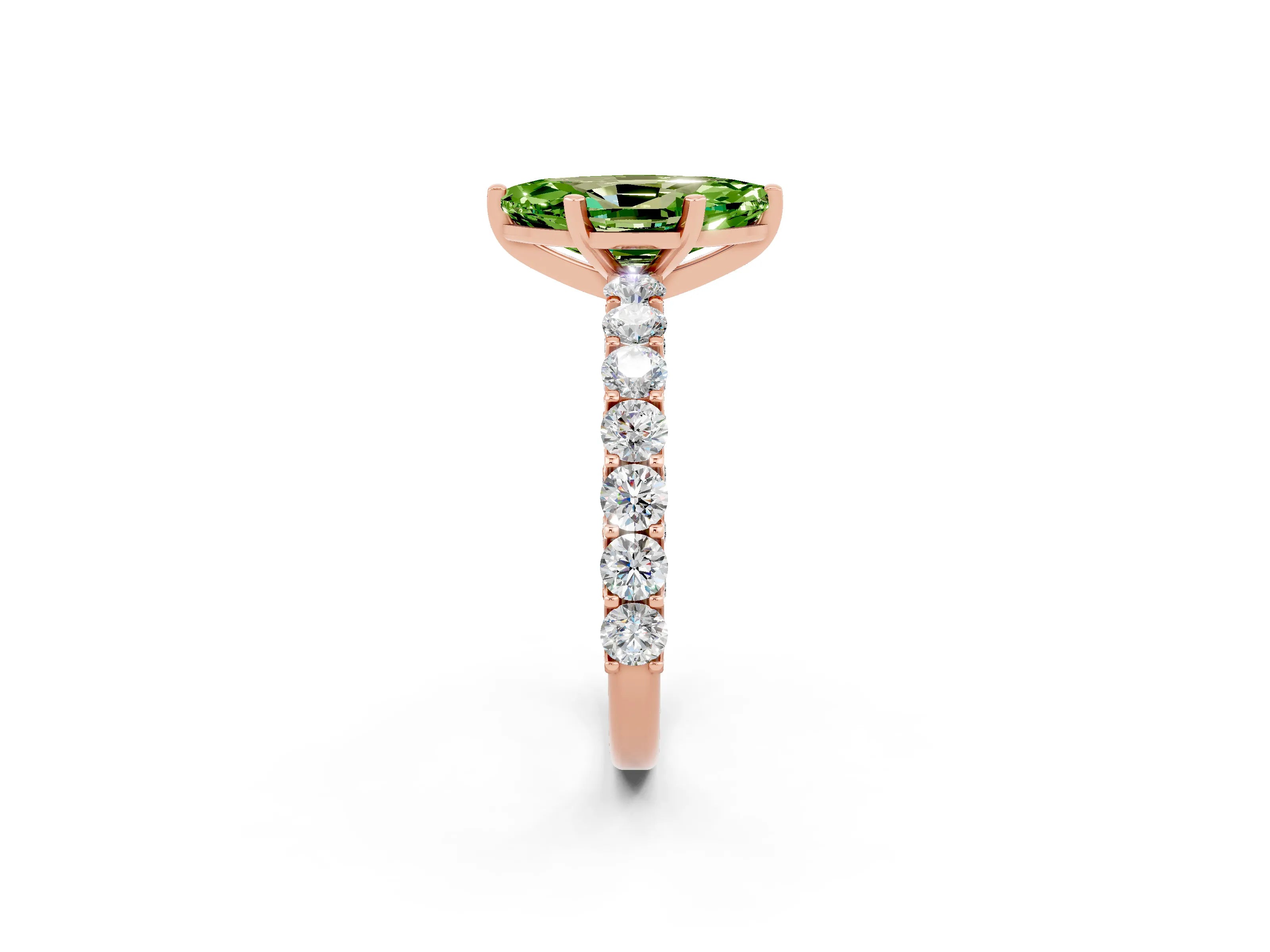 Rose gold Marquise Cut Peridot Solitaire Ring with Shared Prong Pavé Band and Four-Prong Setting_2