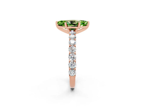 Rose gold Marquise Cut Peridot Solitaire Ring with Shared Prong Pavé Band and Four-Prong Setting_2