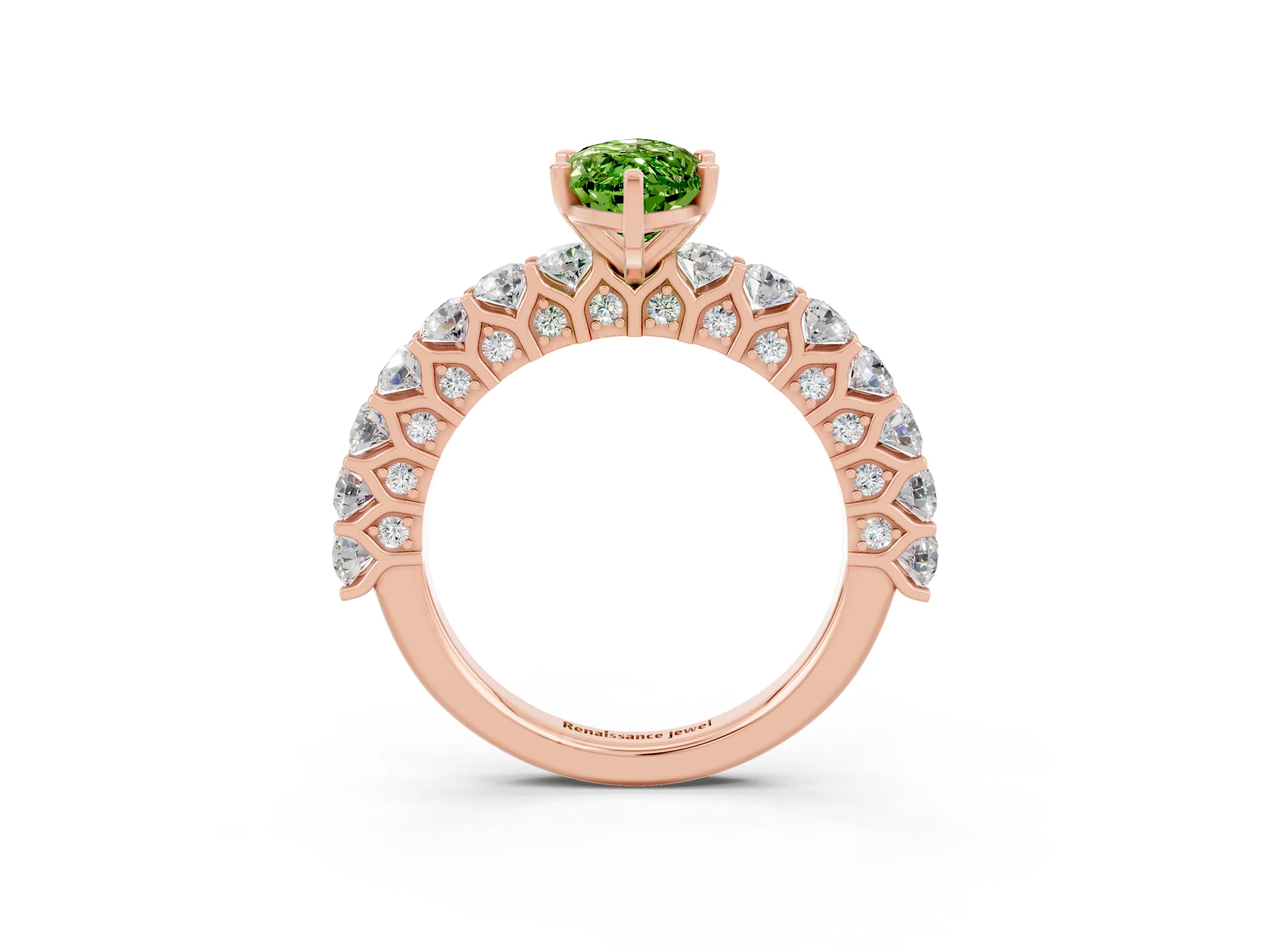 Rose gold Marquise Cut Peridot Solitaire Ring with Shared Prong Pavé Band and Four-Prong Setting_3
