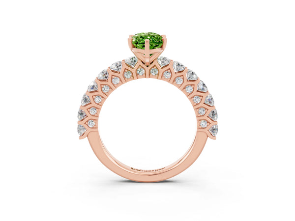 Rose gold Marquise Cut Peridot Solitaire Ring with Shared Prong Pavé Band and Four-Prong Setting