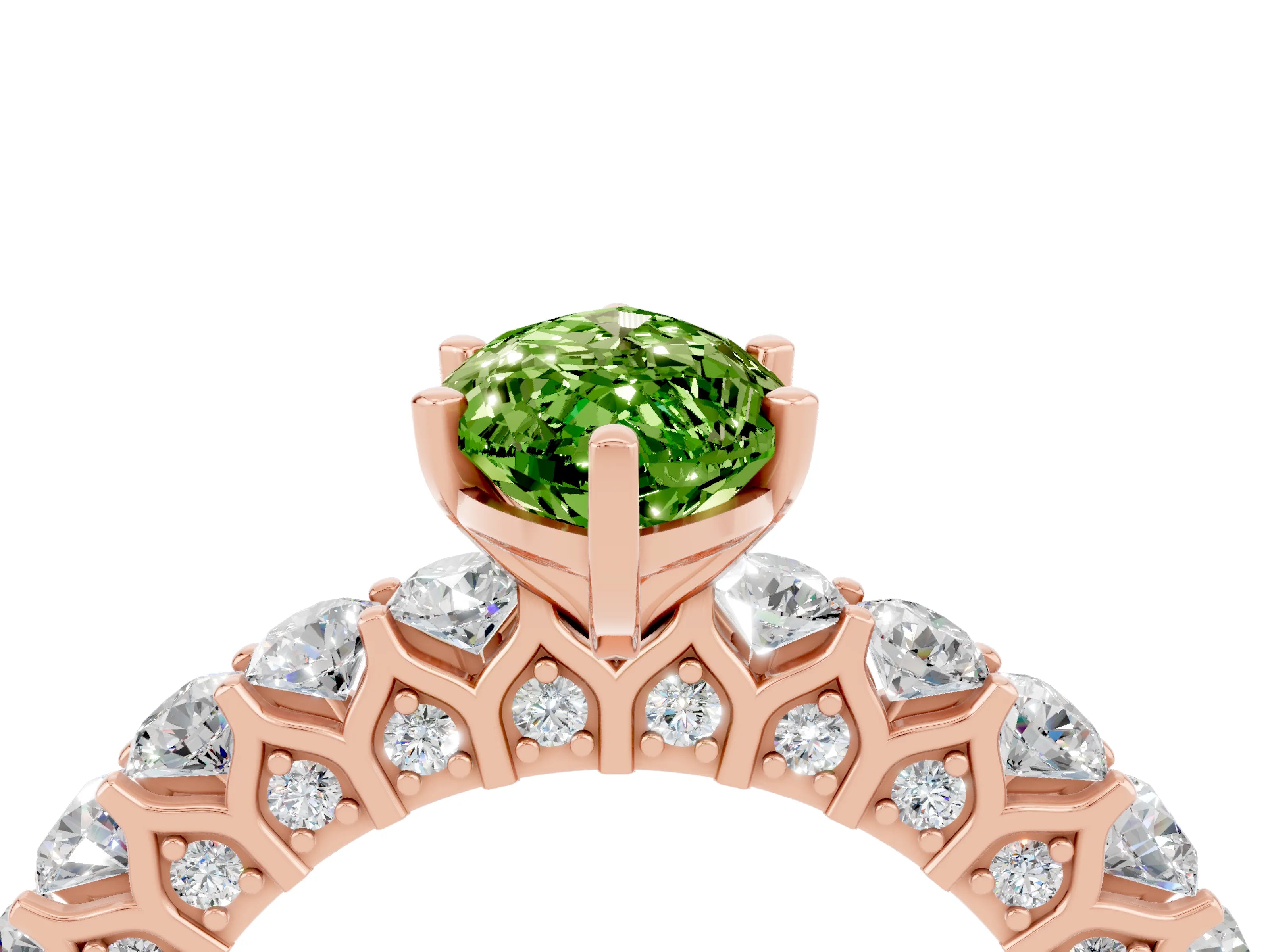 Rose gold Marquise Cut Peridot Solitaire Ring with Shared Prong Pavé Band and Four-Prong Setting_4