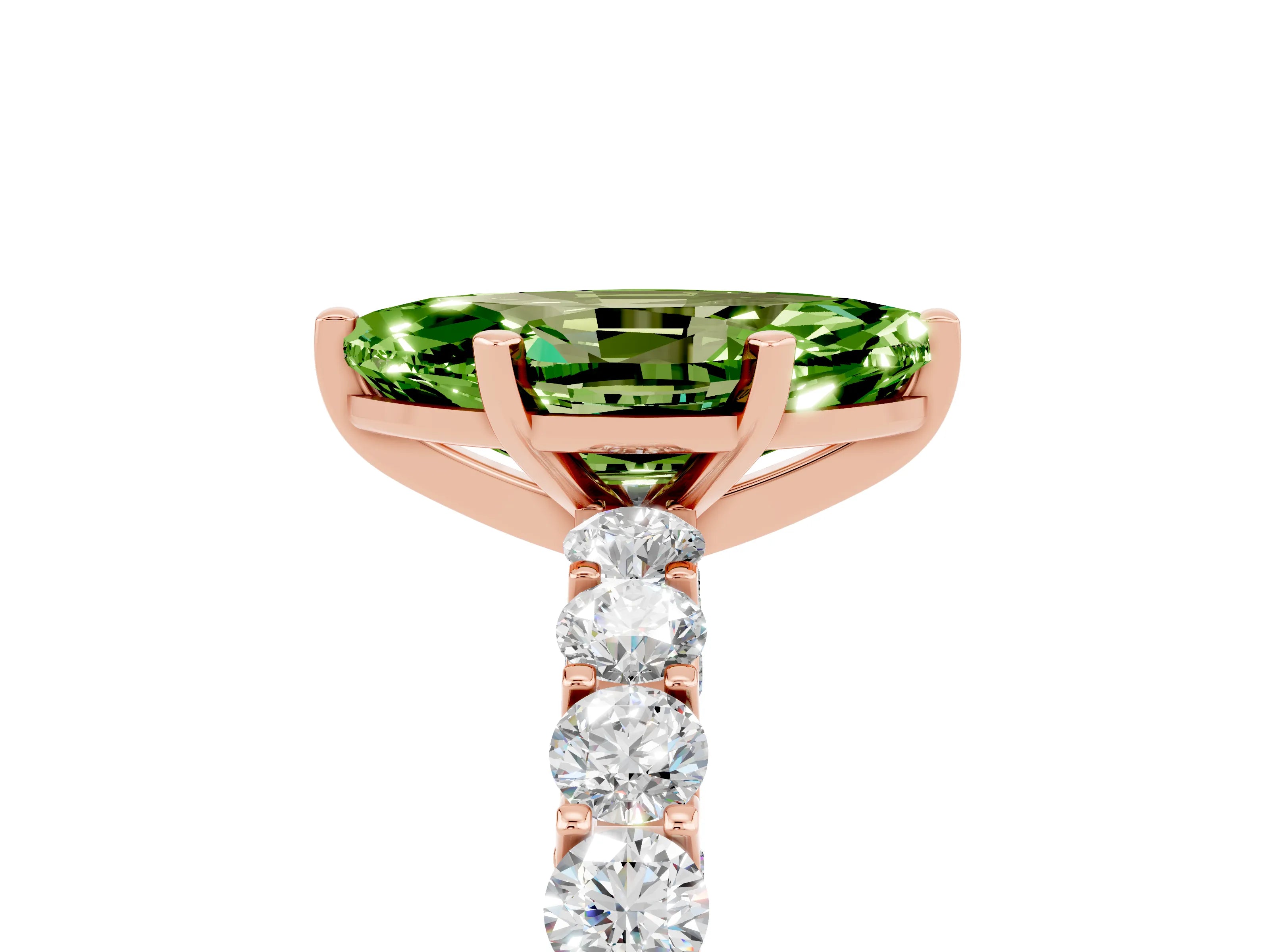 Rose gold Marquise Cut Peridot Solitaire Ring with Shared Prong Pavé Band and Four-Prong Setting_5