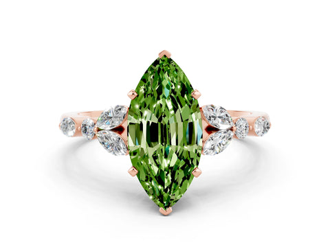 Rose gold Marquise Cut Peridot Solitaire Ring with Side Stones and Four-Prong Setting_12