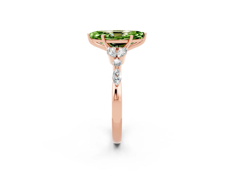 Rose gold Marquise Cut Peridot Solitaire Ring with Side Stones and Four-Prong Setting_14