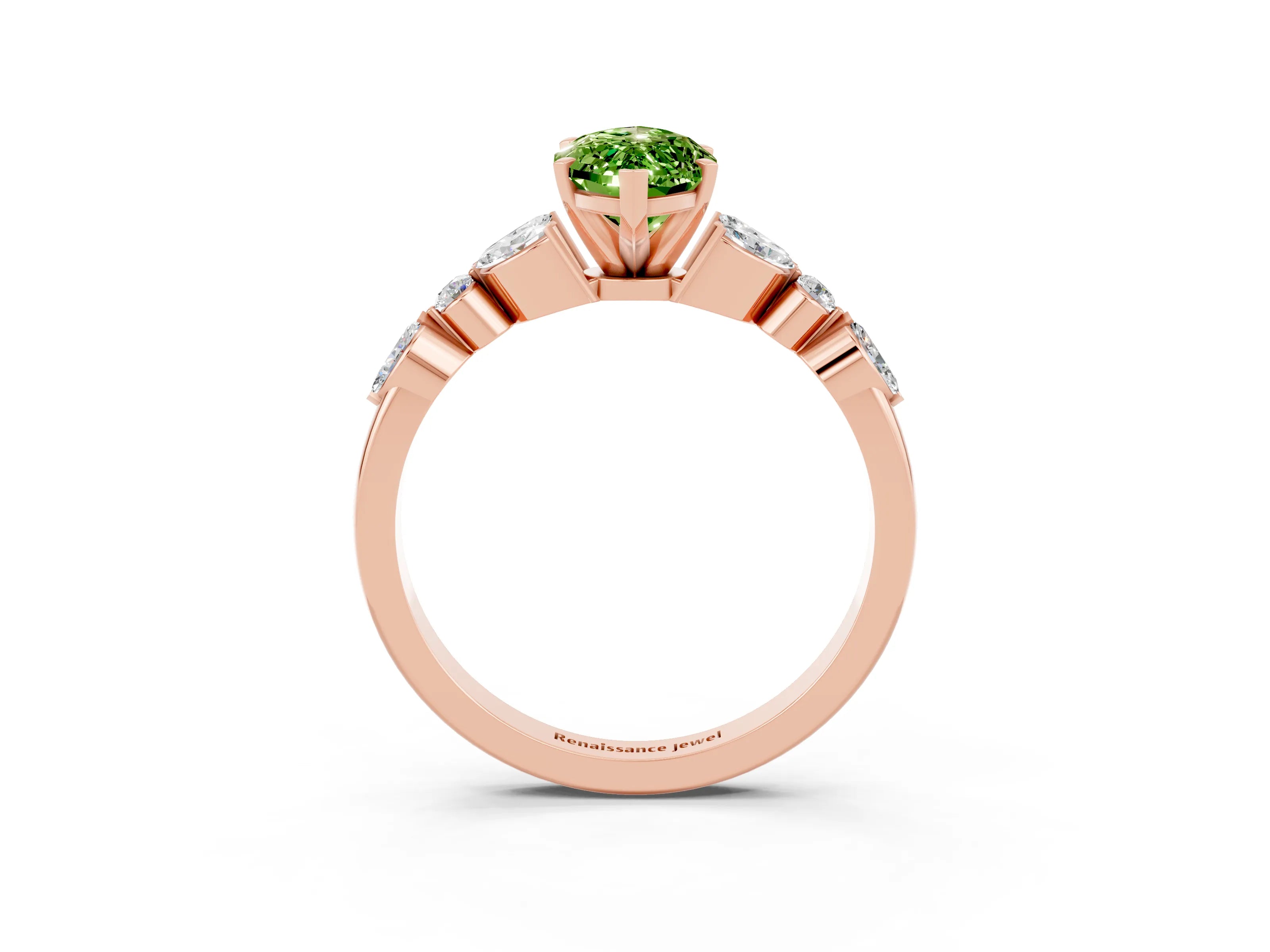 Rose gold Marquise Cut Peridot Solitaire Ring with Side Stones and Four-Prong Setting_15