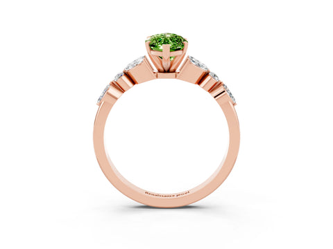 Rose gold Marquise Cut Peridot Solitaire Ring with Side Stones and Four-Prong Setting_15