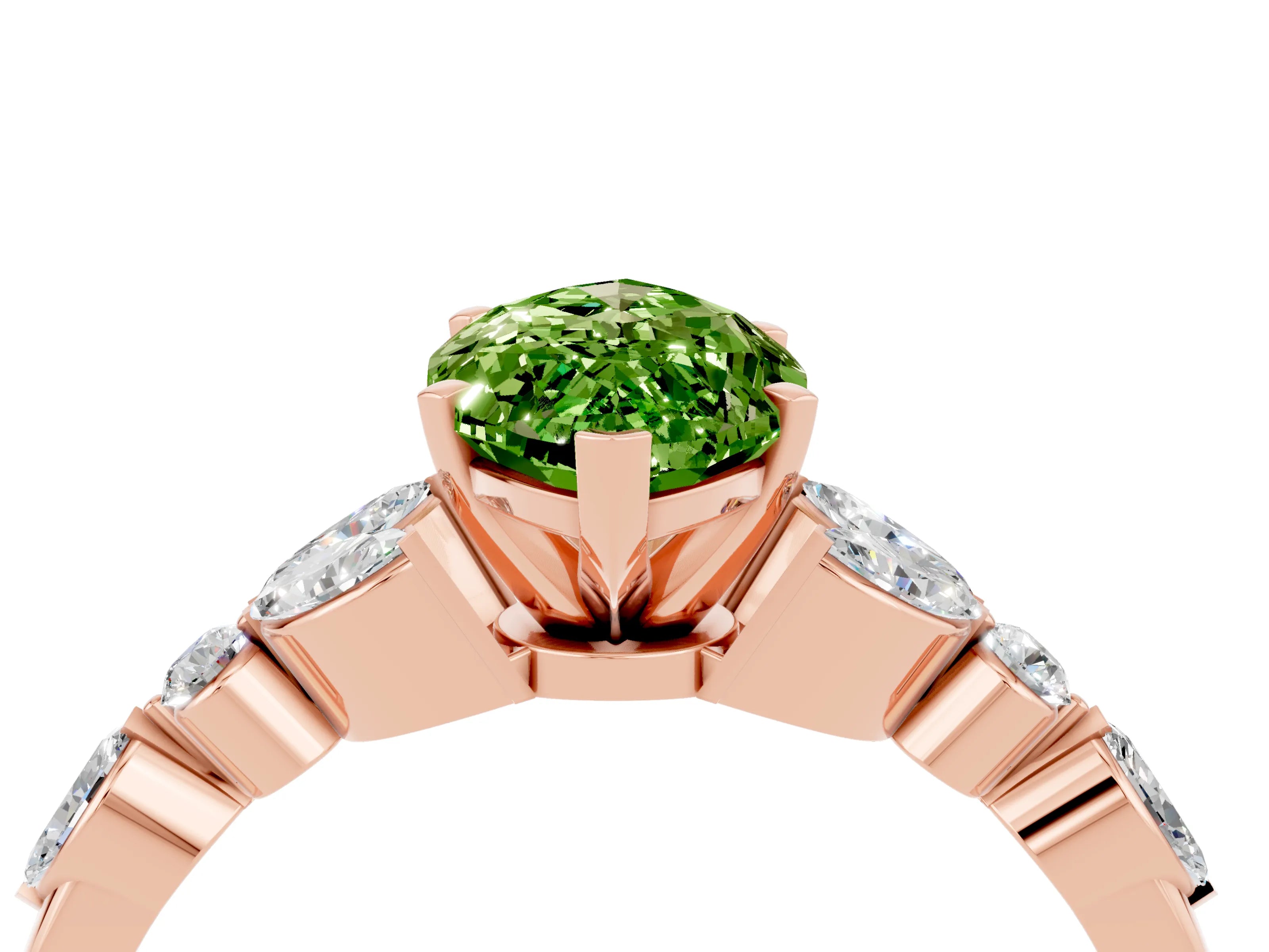 Rose gold Marquise Cut Peridot Solitaire Ring with Side Stones and Four-Prong Setting_16