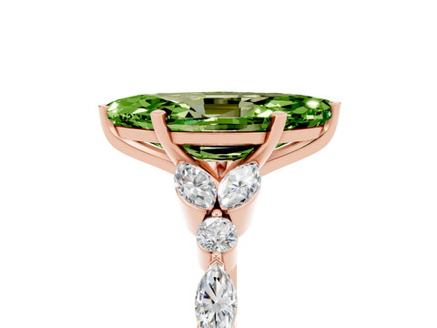 Rose gold Marquise Cut Peridot Solitaire Ring with Side Stones and Four-Prong Setting_17