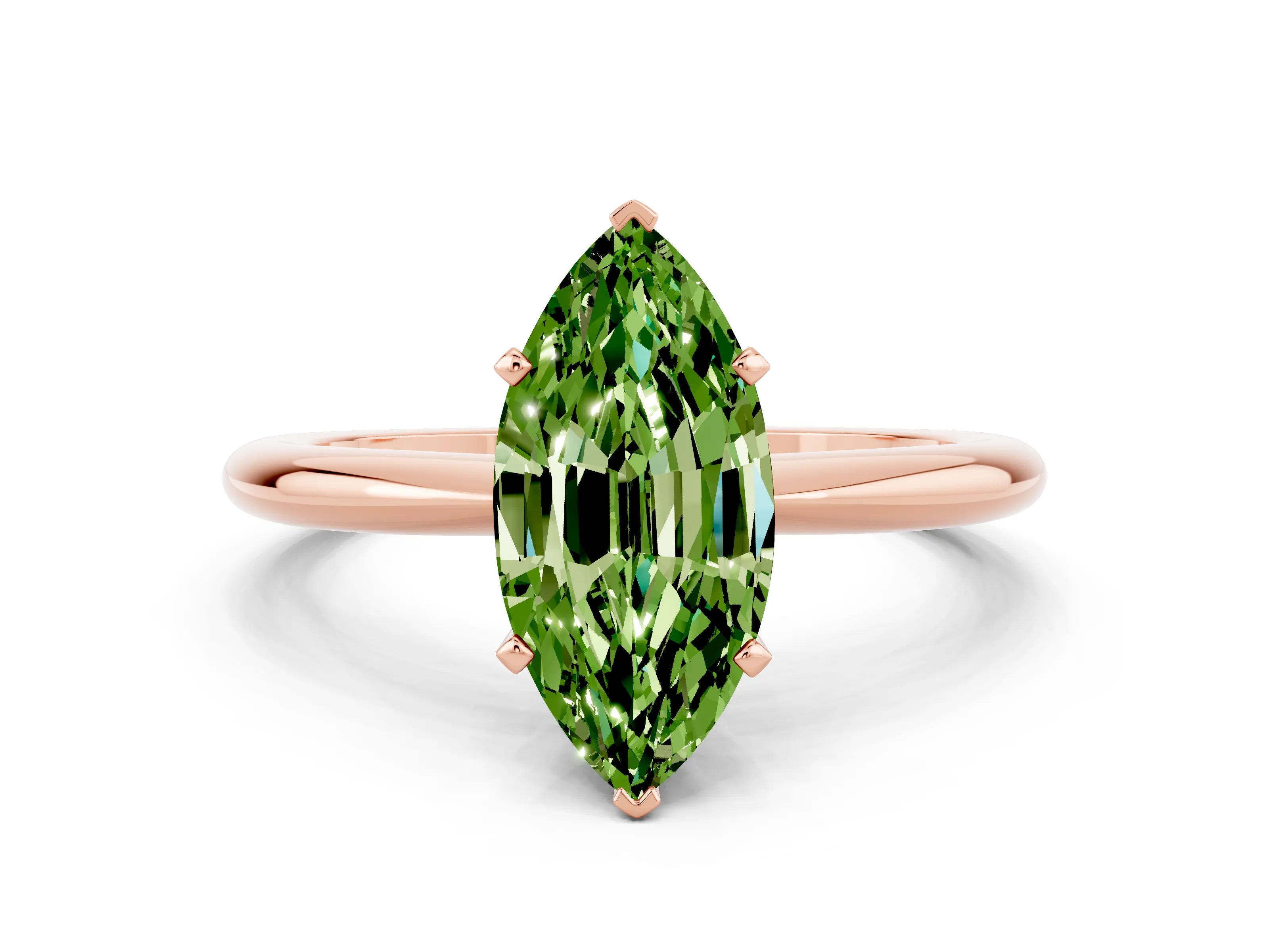 Rose gold Marquise Cut Peridot Solitaire Ring with Six-Prong Setting and Classic Band